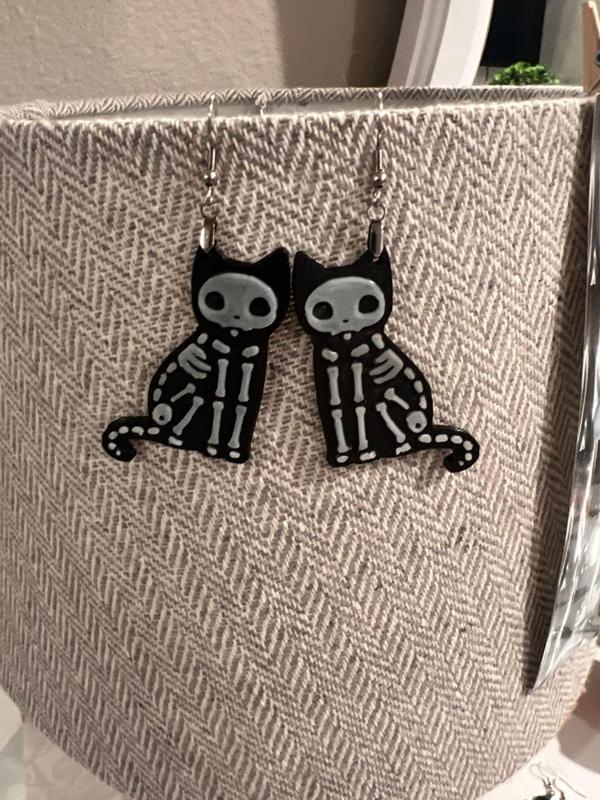 Two-Color Skeleton Cat Earrings