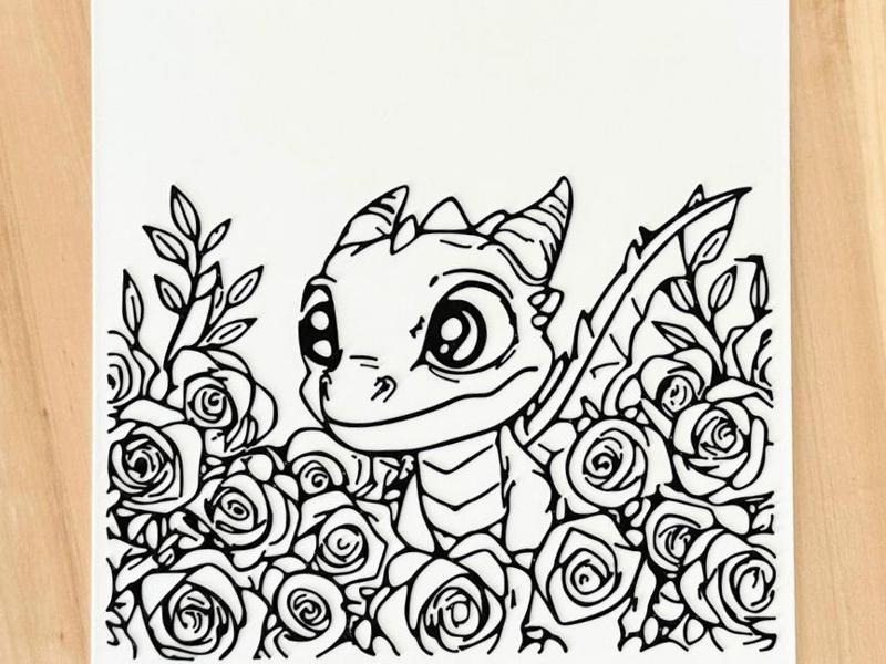 Coloring page - dragon with roses