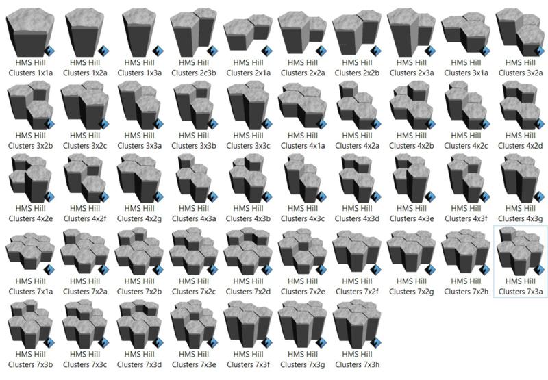 Multi Level Hex Tile Hill Cluster Set