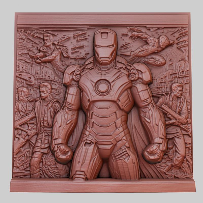 Iron Man 3d printer relief medallion obj stl