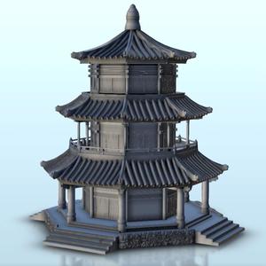 Octagonal two-stories pagoda with columns 18 - Asia Terrain Clash of Katanas Tabletop RPG terrain China Korea WW2