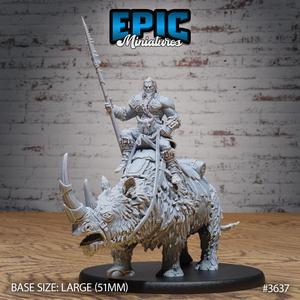 Woolly Rhino & Barbarian Rider ‧ DnD Miniature ‧ Tabletop Miniatures ‧ Gaming Monster ‧ 3D Model ‧ RPG ‧ DnDminis ‧ STL FILE