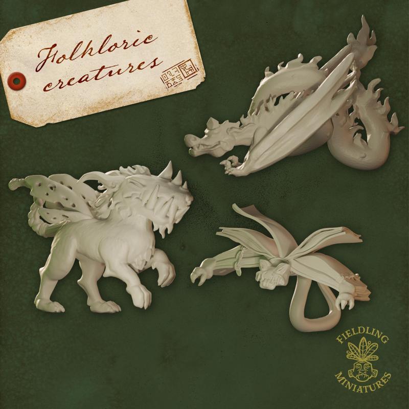 Folkloric Creatures - Three pre-supported 28mm Tabletop Miniatures + DnD stats