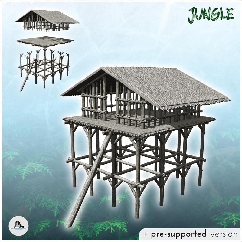 Raised log structure with roof (2)  - Pacific War WW2 Jungle Island Medieval Palm Beach Vietnam Viet Cong Iwo Jima Laos Cambodia