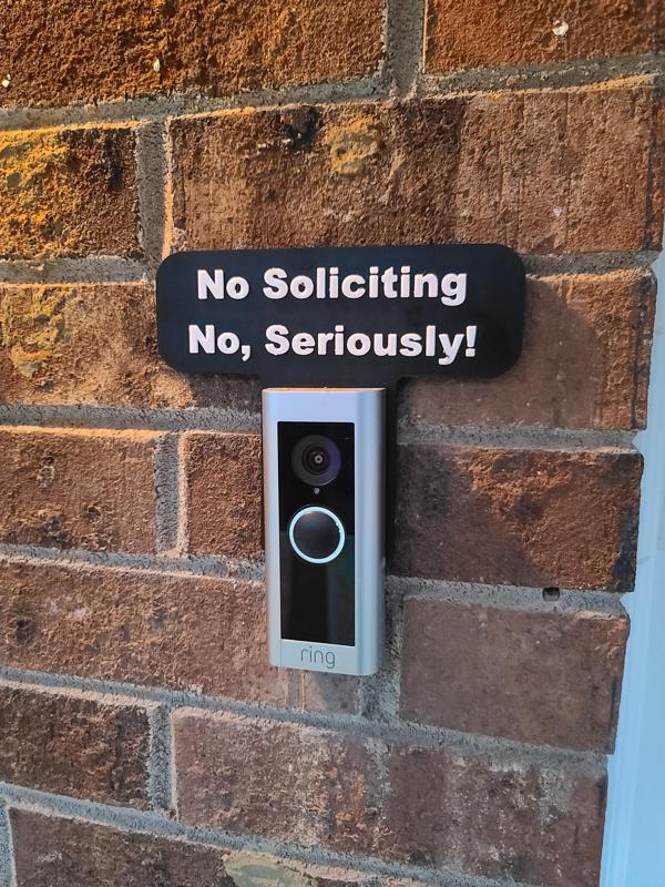 No Soliciting Sign for Ring Video Doorbell Pro 2
