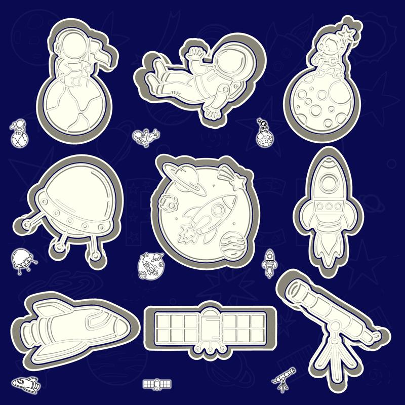 Space... and Beyond cookie cutters - orbital crew set / bundle - 9 pieces