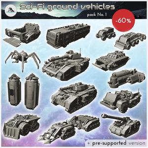 Sci-Fi ground vehicles pack No. 1 - Future Sci-Fi SF Post apocalyptic Tabletop Scifi Wargaming Planetary exploration RPG Terrain