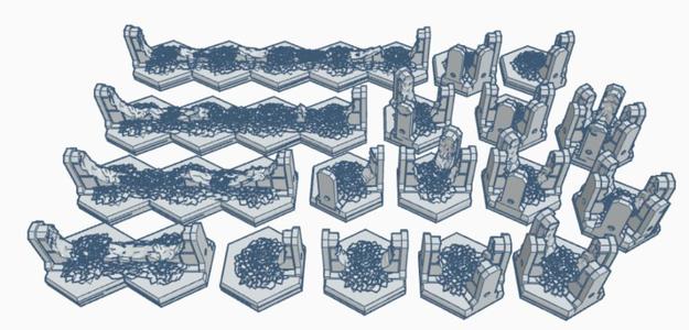 Ruined Light Walls and Towers MK1 with Hex Base Set
