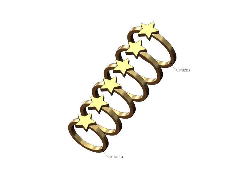 Star shaped ring US sizes 4to9 3D print model