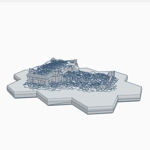 Modern Ruined Building 9 with Hex Base: Ruined Fire Station MRHB009