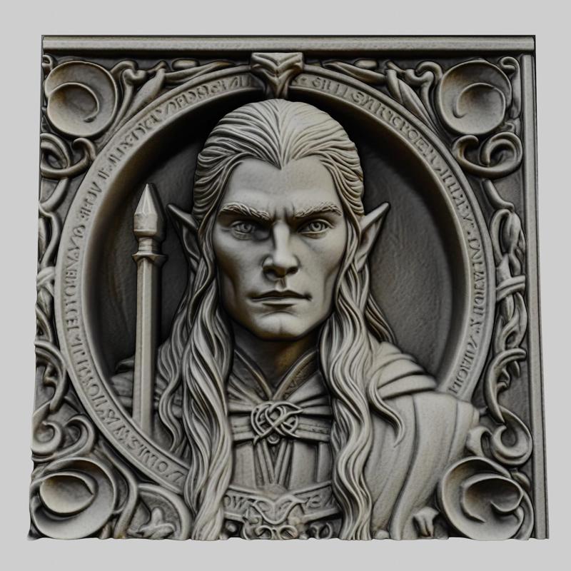 Lord of Rings Legolas 3d printer relief medallion stone tablet obj stl
