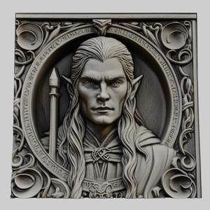 Lord of Rings Legolas 3d printer relief medallion stone tablet obj stl