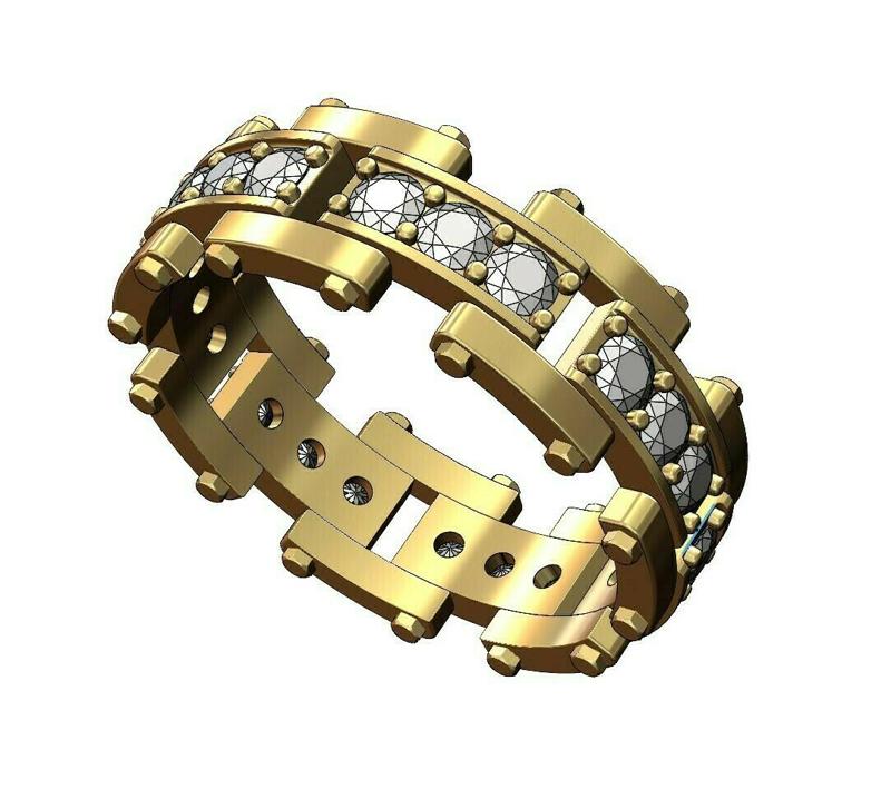 Diamond links band with bolt motifs US size 9 3D print model