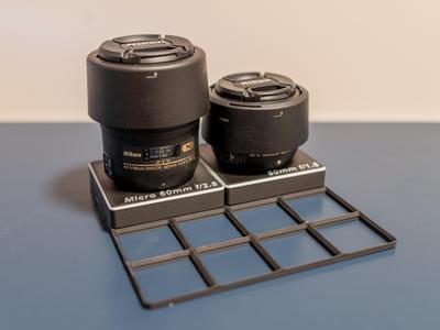 Gridfinity - Nikon F Mount lens holder with text