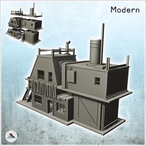 Two-storey brick factory with chimney and steel beam (intact version) (7) - Modern WW2 WW1 World War Diaroma Wargaming RPG Mini Hobby