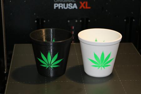 Flowerpot with weed leaves