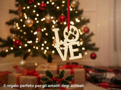 LOVE Christmas Ornament with a Dog Paw Print