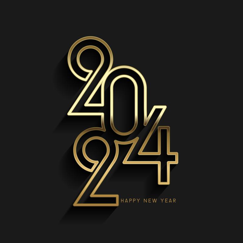 2024  Happy new year design with gold numbers design