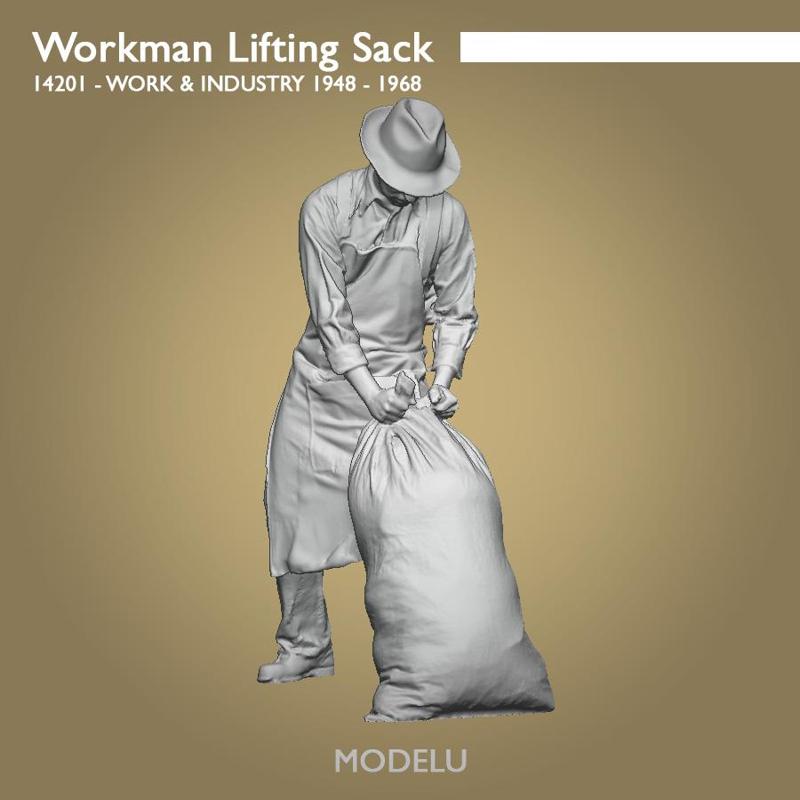 Workman moving sack