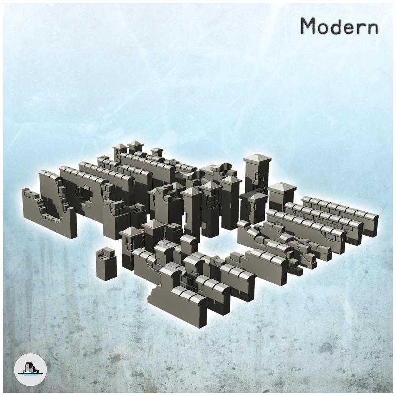 Set of damaged walls with posts (7) - World War Two Second WWII Western campaign USA UK Germany