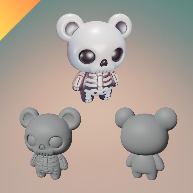 Skeleton Bear – Cute Halloween 3D Printable Figure with STL and GLB Files