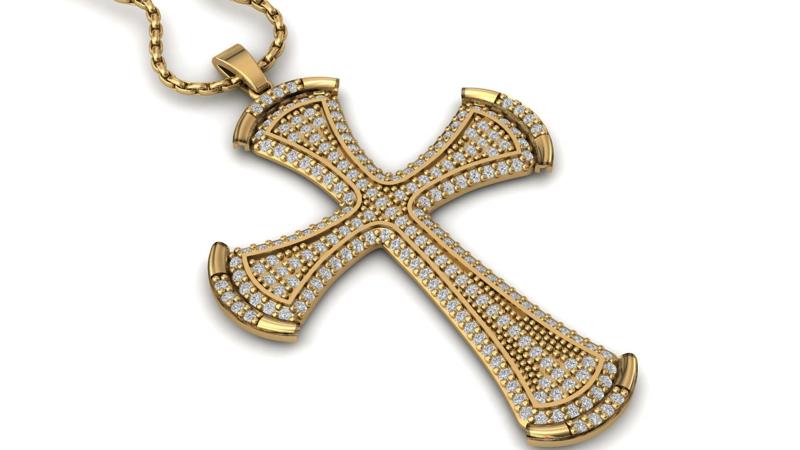 Print Ready STL 3DM Cross Necklace Classic Diamond Pendant