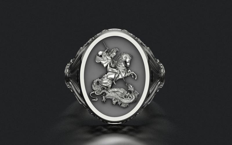 Saint George and the Dragon Engraved Ring 3D STL 3DM Model 3D print model