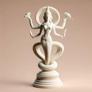 56 Ivory Serpent Dancer with Female Head - Indian Minimalist Statue