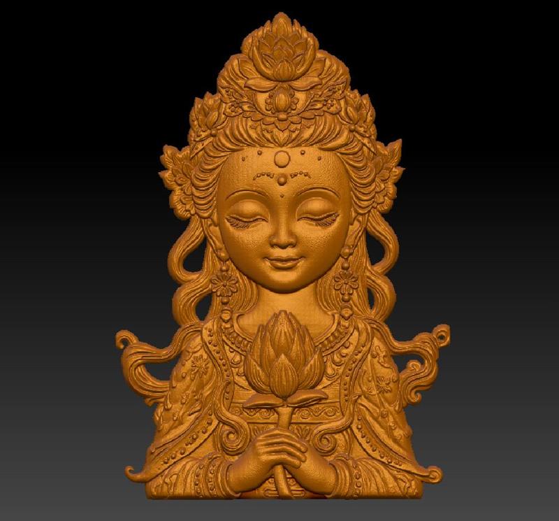 Guanyin statue01 - cute - relief - pendant - double-sided - Buddha