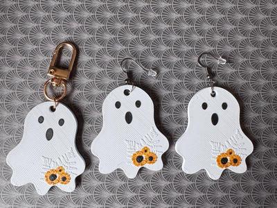 Keychain or Earring Ghost with Sunflower
