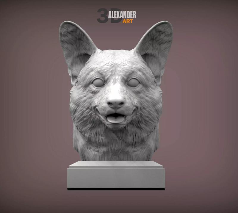 Pembroke Corgi bust 3D print model