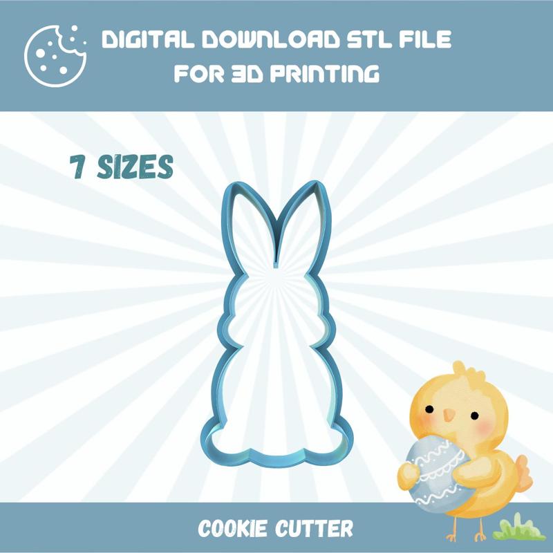 Cutty Clay STL Easter Bunny Outline Cookie Cutter In 7 Sizes for Easter Baking, Good Quality Stl File To Download for 3D Printing