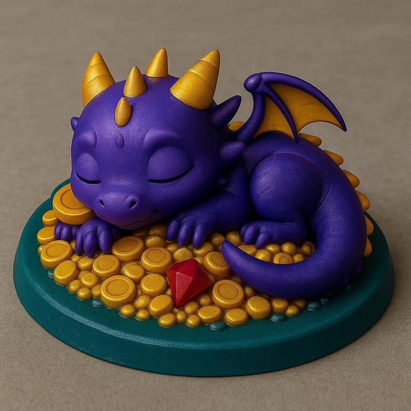 Sleeping Baby Dragon on Treasure – Cute 3D Printable Figurine