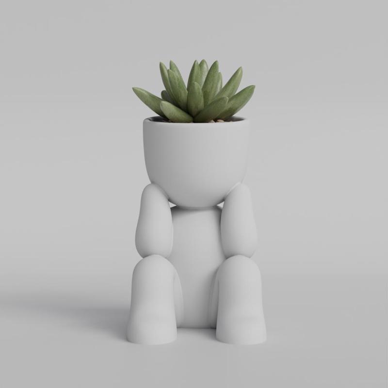 Adorable Sitting Human Planter STL File - Cute 3D Printable Succulent Pot - Sitting Figure Planter for 3D Printing