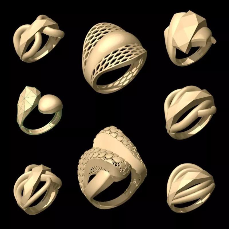Chiseled Geometric Women Rings 3D Model Collection