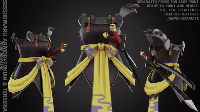 InuYasha Sesshomaru Full Armor with Tokijin Tenseiga for Cosplay 3D Model Collection