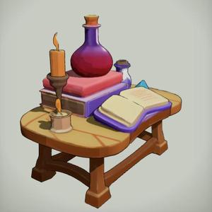 Books and potion on a table