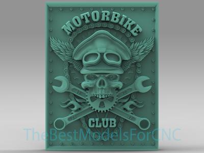 3D Model STL File for CNC Router Laser & 3D Printer Motor Club With Skull