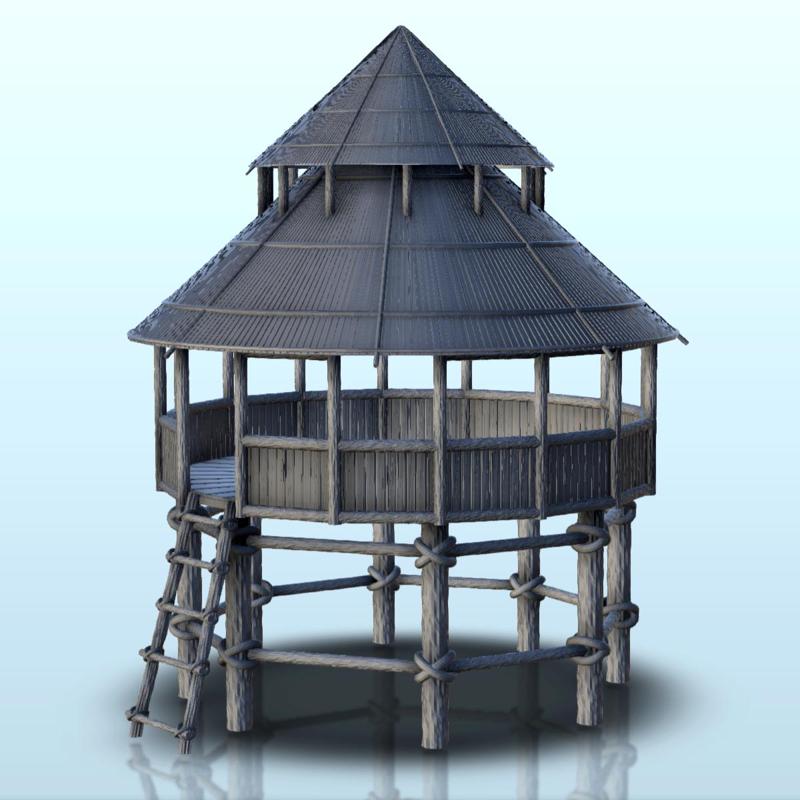 Circular wooden building on stilts (4) - Pacific War WW2 Jungle Island Medieval Palm Beach Vietnam Viet Cong Iwo Jima Laos Cambodia