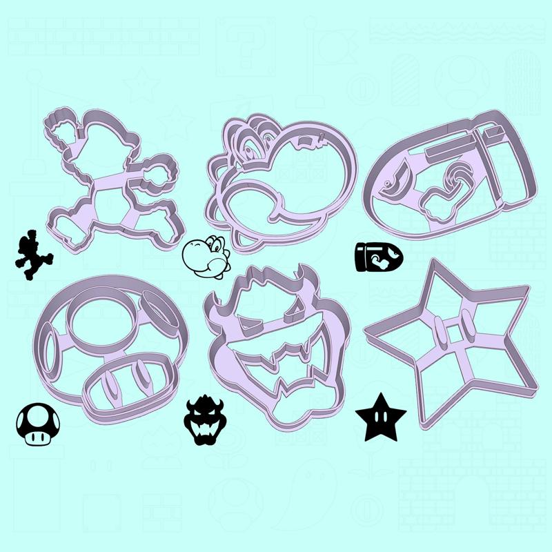 The Super Mario Bros. cookie cutters - mario classics set / bundle - 6 pieces