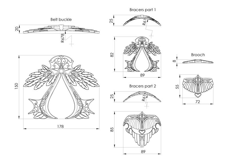 Assassin’s belt buckle, bracers and brooch, full accessory pack