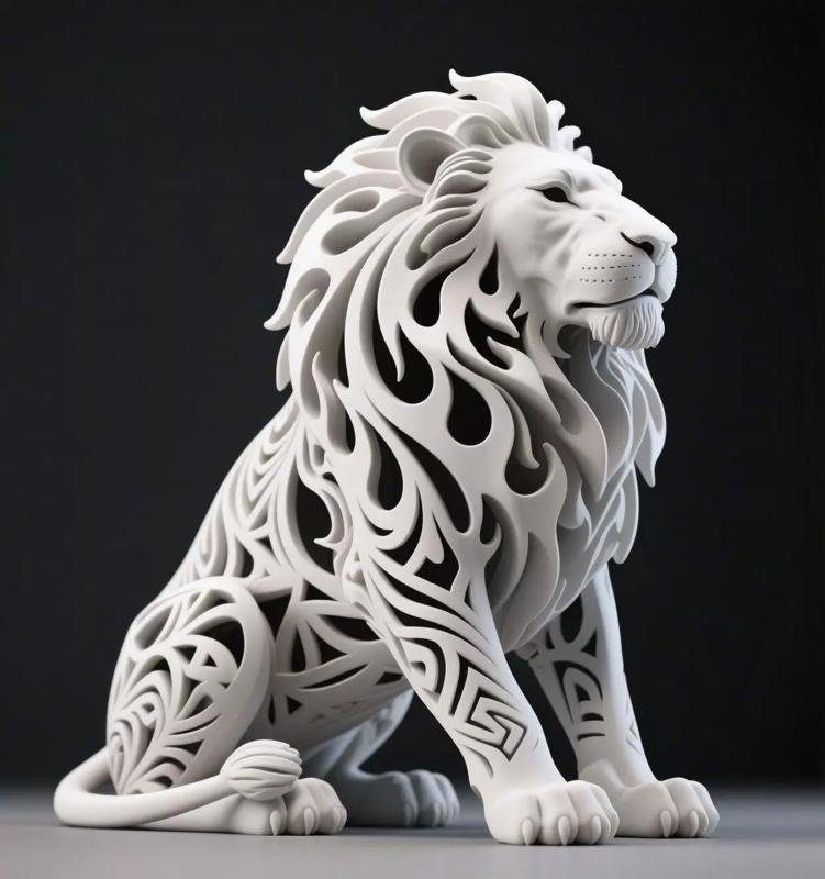 Hollow Lion Sculpture in Majestic Tribal Style