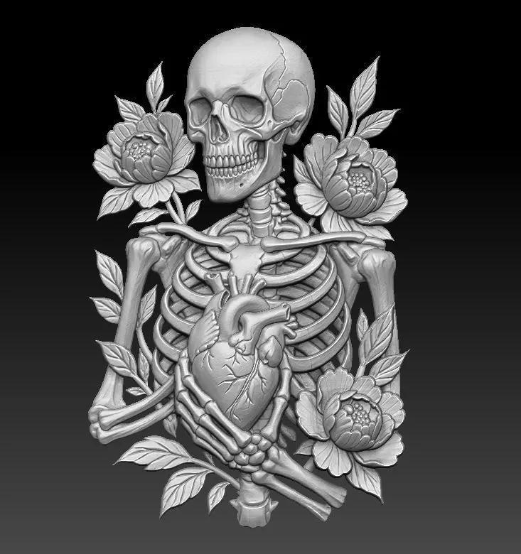 Heart and flowers Relief