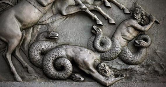 Zeus battle against creatures at Achilleion Corfu island