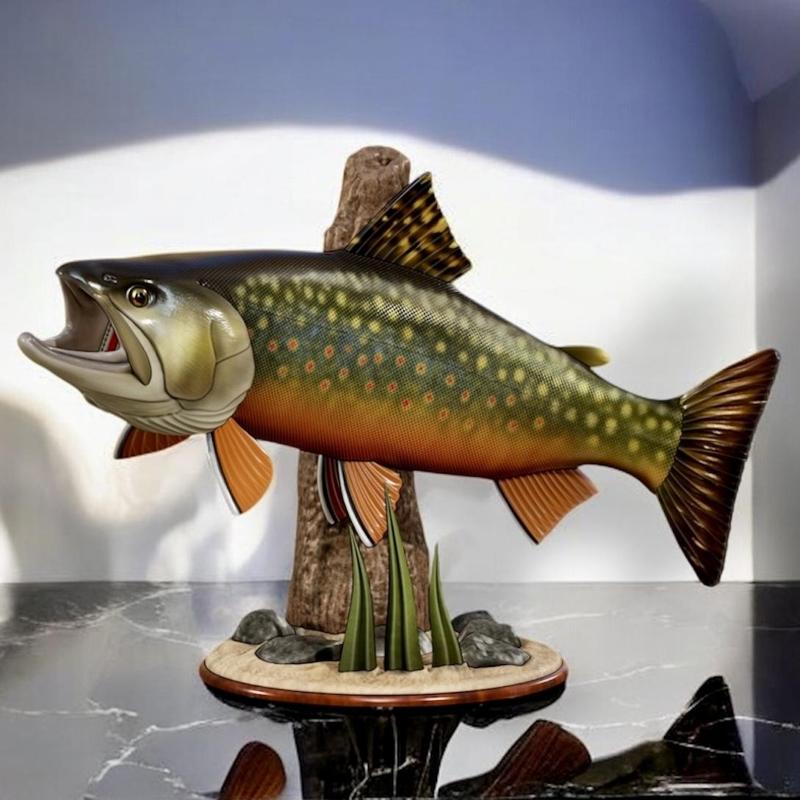 fish brook trout / Salvelinus fontinalisin in motion sculpture underwater detailed texture for 3d printing