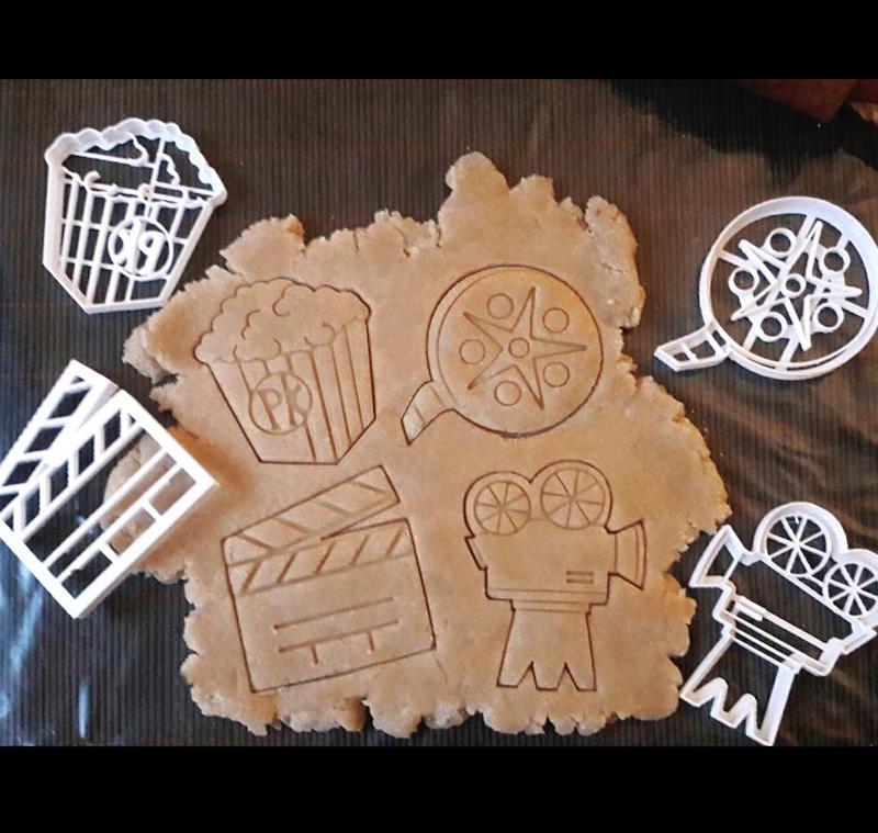x4 Cinema cookie cutters - Film roll, camera, clapper, popcorn