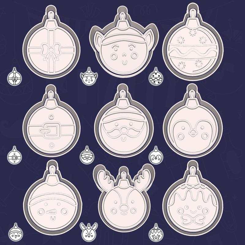 Christmas | New Year cookie cutters - christmas ball's set / bundle - 9 pieces