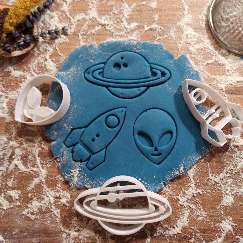 Space Theme Cookie Cutter Set; “Alien - Rocket - Ringed Planet”, Gift for Space Lovers, Cookie Tool, 3D STL File Digital Download