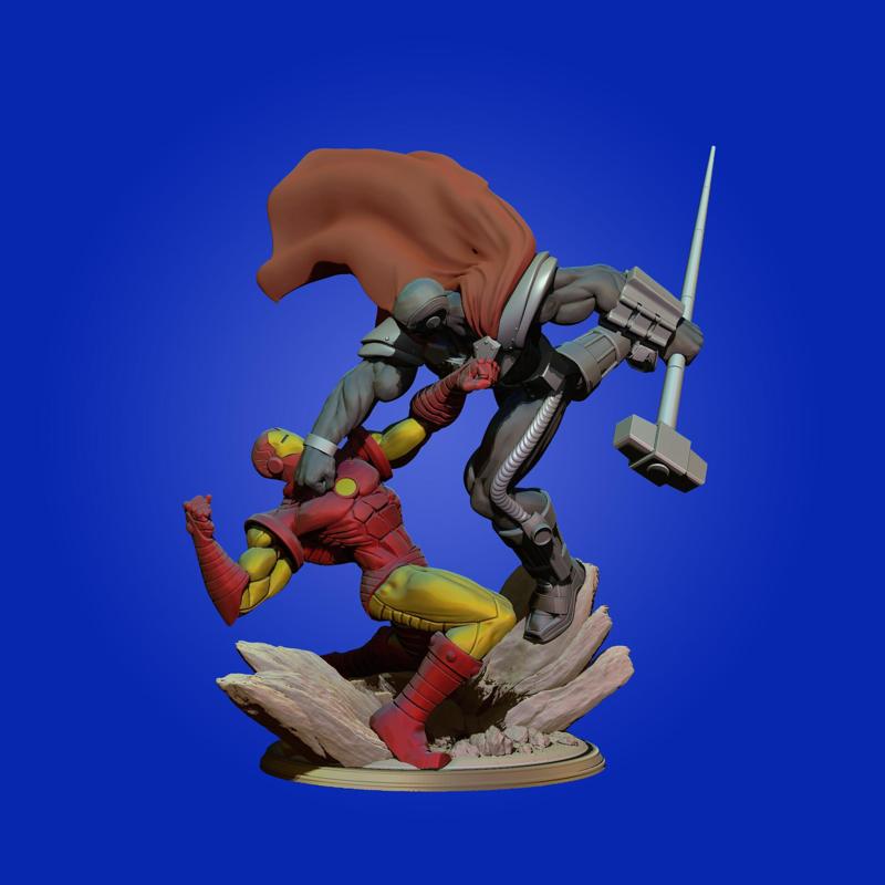 x2 Iron man Vs Steel Dioram Crossover DC Comics Vs Marvel