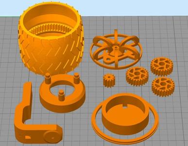 Mars rover wheel with motor and planetary gearbox